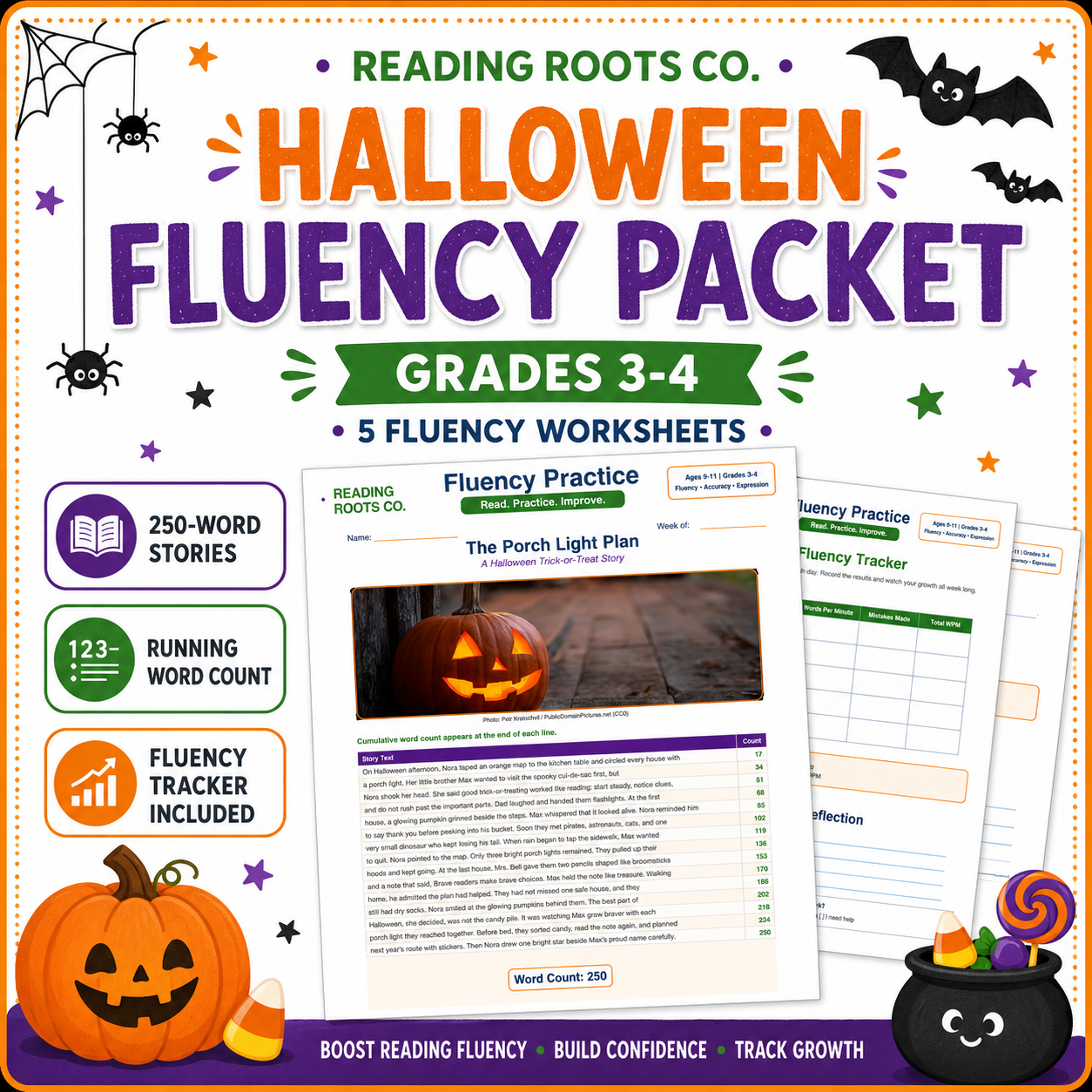 Fluency Worksheets Grades 3-4 Halloween Series